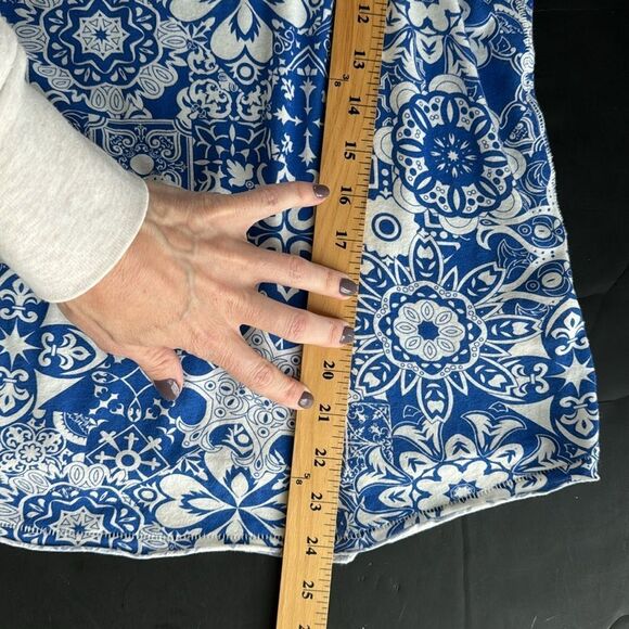 Maeve Anthropologie Sz XS Catie Ruffle-Sleeved‎ Tee Blouse Top Blue Motif Boho - Picture 14 of 14